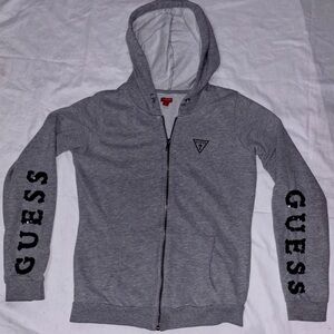 GUESS Y2K Sequined Spellout Logo Coquette Girl Hoodie Grey Black Woman’s SZ.S